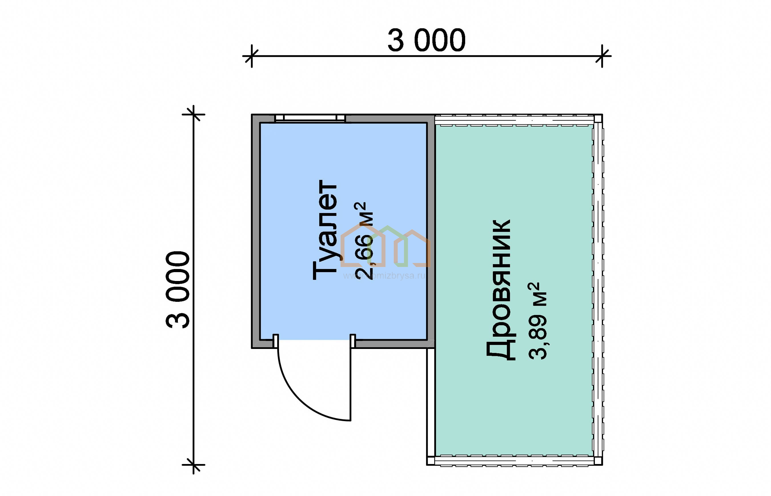 Угловой хозблок с туалетом и дровником 3x3 (9 м²), цена 182500 руб. под  ключ в Твери