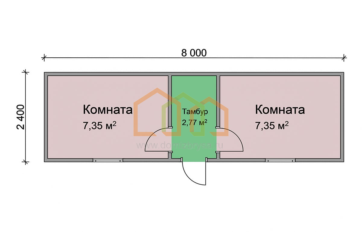 Блок контейнер для дачи Урал (ДВП) 8x2.4 Площадь: 19.2 м² распашонка под  ключ в Твери и области